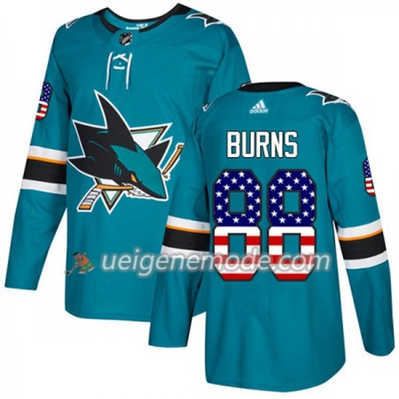 Herren Eishockey San Jose Sharks Trikot Brent Burns 88 Adidas 2017-2018 Teal USA Flag Fashion Authentic